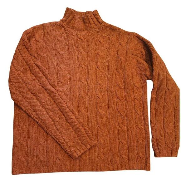 Vintage American Eagle Sweater Men's Large Rust Donegal Wool Cable Knit Mock - Picture 1 of 4